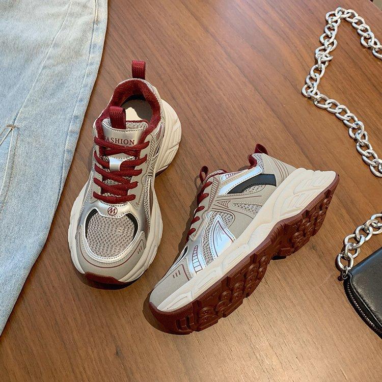 Platform Dad Shoes for Women 2025 Autumn and Winter New Retro Versatile Casual Ankola Red and Silver Heightening Sneakers for Women