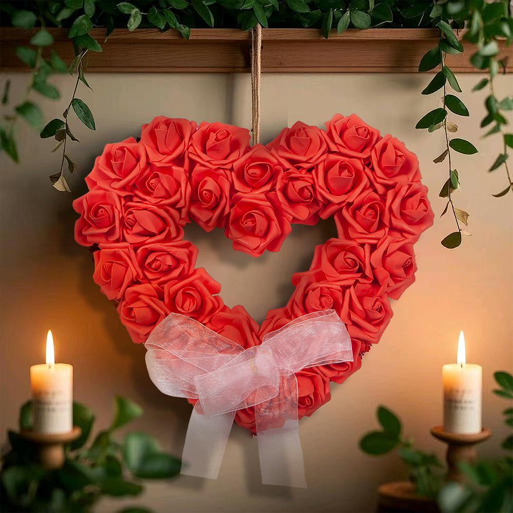Valentine'S Day White Rose Wreath 2024 Romantic Love Wreath Outdoor Wedding Scene Arrangement Props