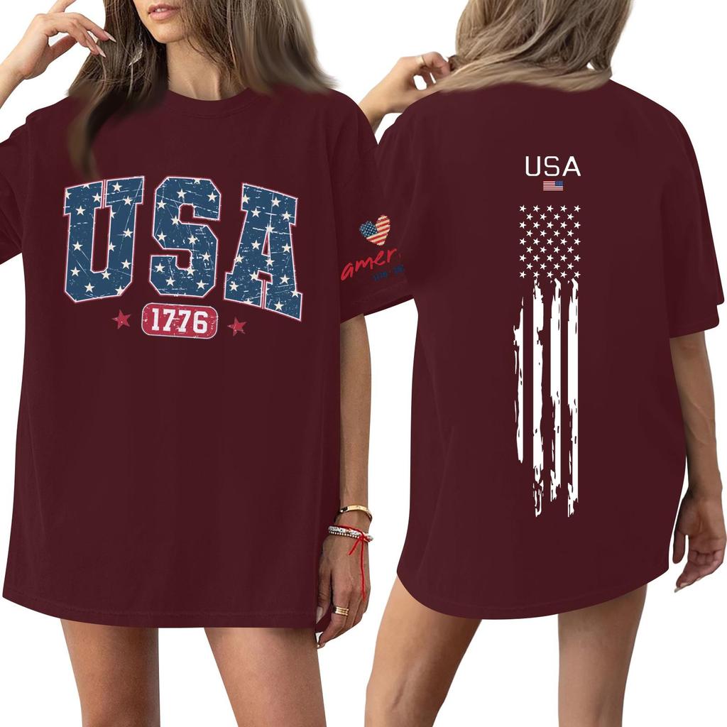 Women's Casual Fashion Round Neck Casual Print Short Sleeve T-Shirt Top