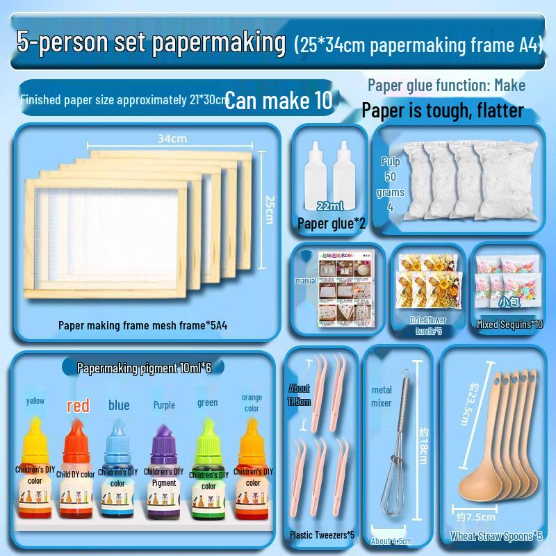 DIY Ancient Papermaking Kit for Kids: Educational Flower & Plant Pulp with Wooden Frame Screen Tools