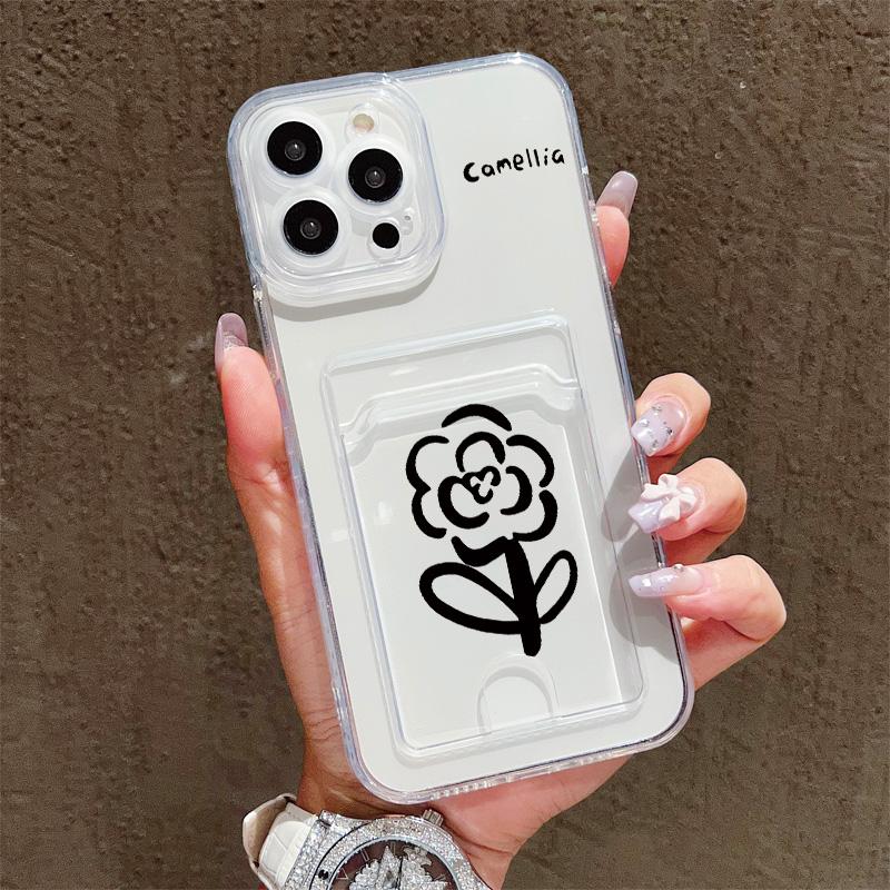 Card Slot Holder Silicone Wallet Pocket Case For Xiaomi Redmi Note 12 13 Honor 200 Smart Oppo A18 A38 A58 Samsung S23 S24 S25 Cover Clear Phone Bumper