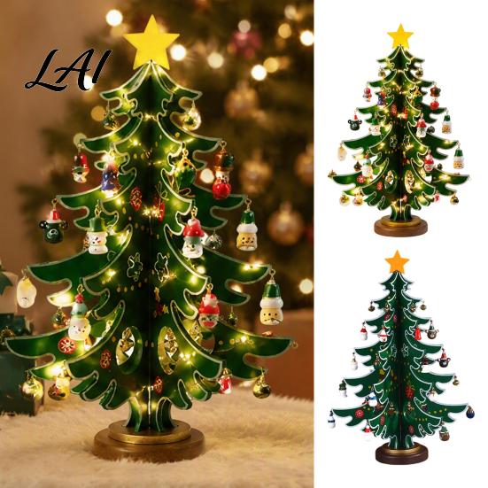 Interactive Holiday Countdown Toy Wooden Christmas Tree Advent Calendar 2026 24-Day Tabletop Xmas Mini Decor with Lights Ornaments for Party