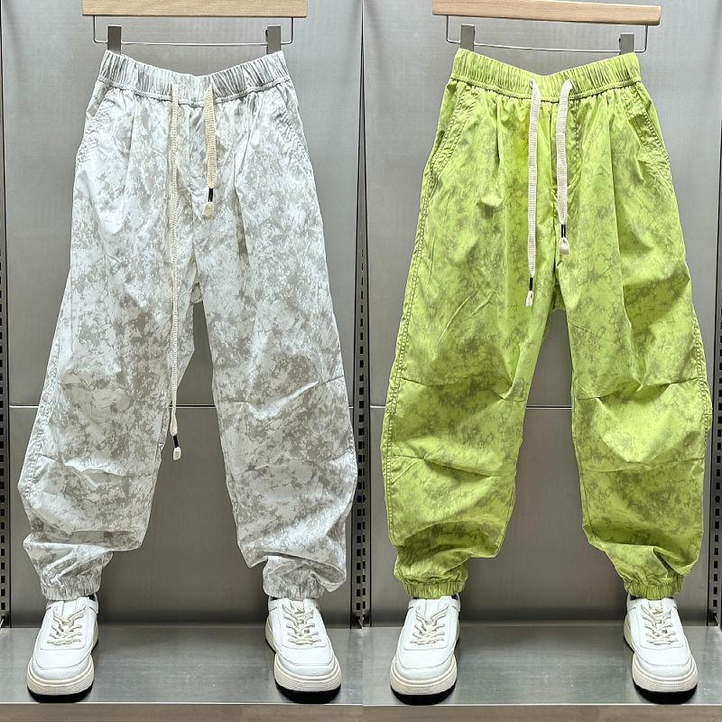 New Versatile Splicing Casual Pants Tied with Dyed Autumn New Loose Tie Pants Quick-drying Fashionable Nine-point Men Pants
