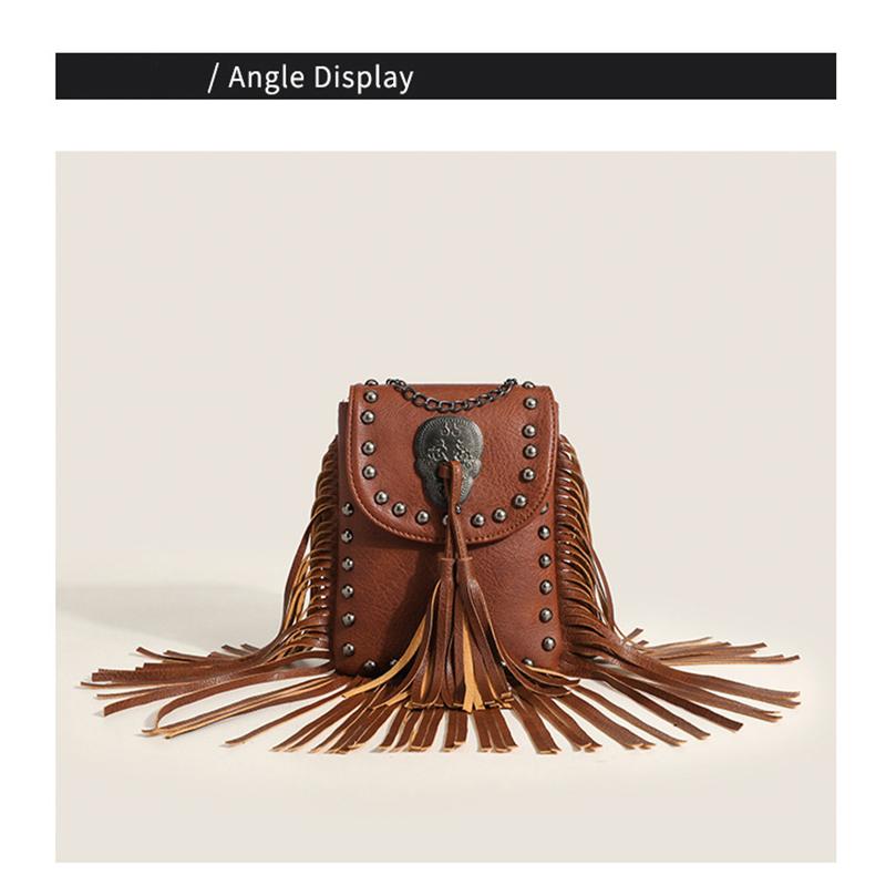 Punk Schulter Tasche Quaste Vernietet Leder Schulter Tasche Für Frauen Europa Und Amerika Brieftasche Reise