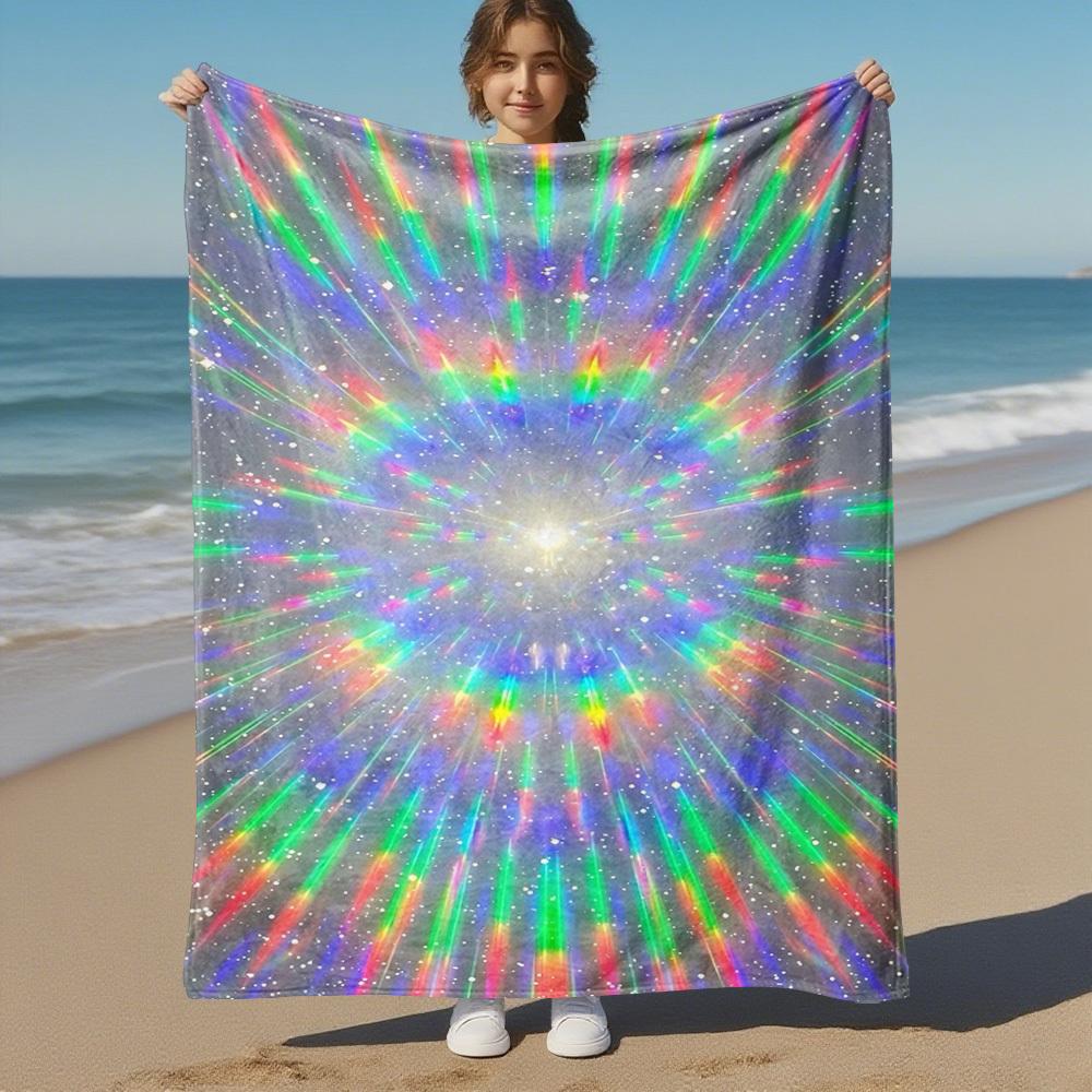 1PC Rainbow StarburstOutdoor Flannel Blanket - Soft Plush Decor for Picnics, camping, Bedroom, Playroom, Office, or Lunch Break 1289A