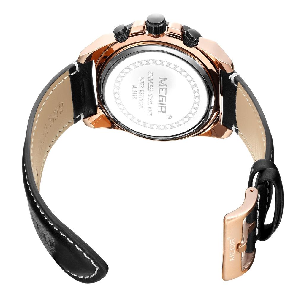 New Watches Men Luxury Brand MEGIR Chronograph Men Sports Watches Waterproof Leather Quartz Men's Watch Relogio Masculino