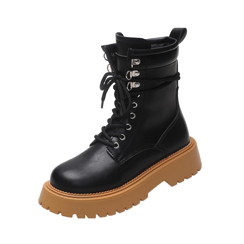 

Ботинки из ревеня на шнуровке в британском стиле. Ботинки для инструментов. Уличные ботинки martin. Мотоциклетные ботинки. Тонкая женская обувь на плоской подошве с большой головкой. 40 чёрный