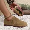 Fashion 2025 Spring/autumn New Women's Shoes Fashionable Round Toe Suede Flat Shoes Lightweight Shoelace Casual Sneakers Large Size 43