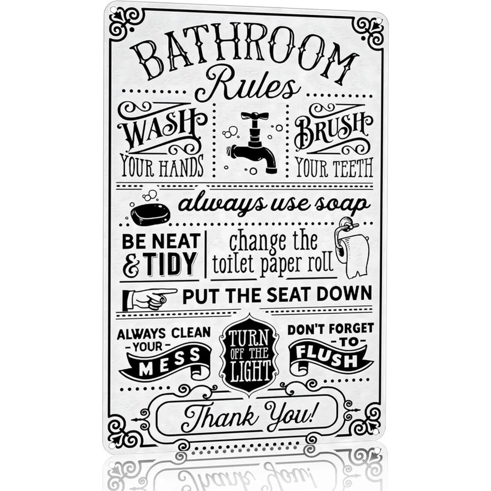 Funny Bathroom Toilet Decor Sign Bathroom Rules Quotes Wall Art Vintage Tin Sign Retro Style Home Decor for Bathroom Wall Art