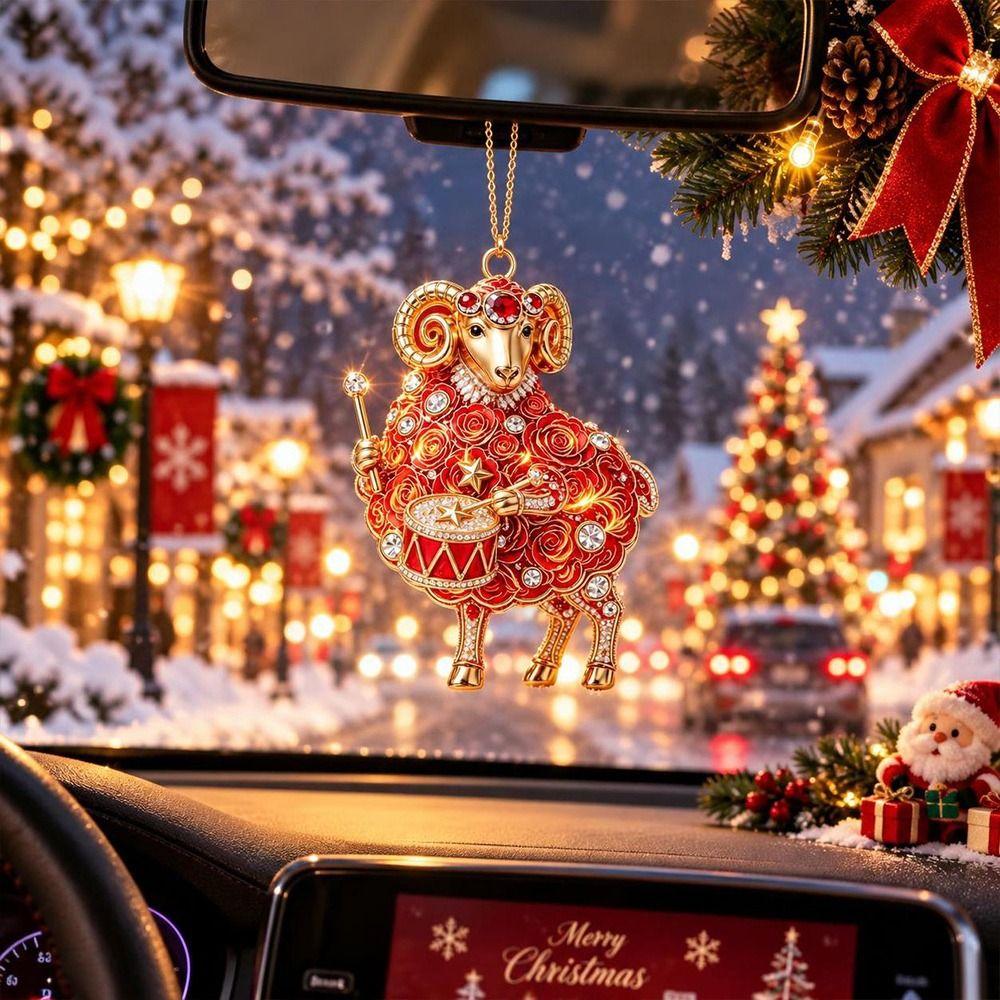 Artificial Rhinestone Goat Pendant 2D Flat Animal Hanging Decoration Christmas Tree Ornament