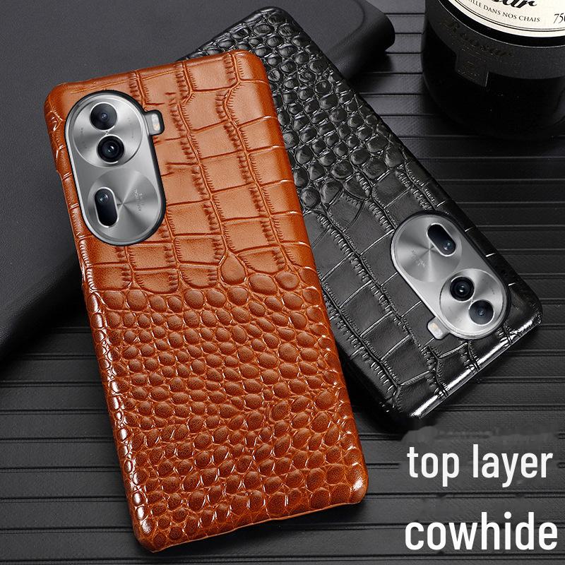 Genuine Leather Cowhide Crocodile Pattern Half-cover Protective Case for OPPO Reno11 Mobile Phones.