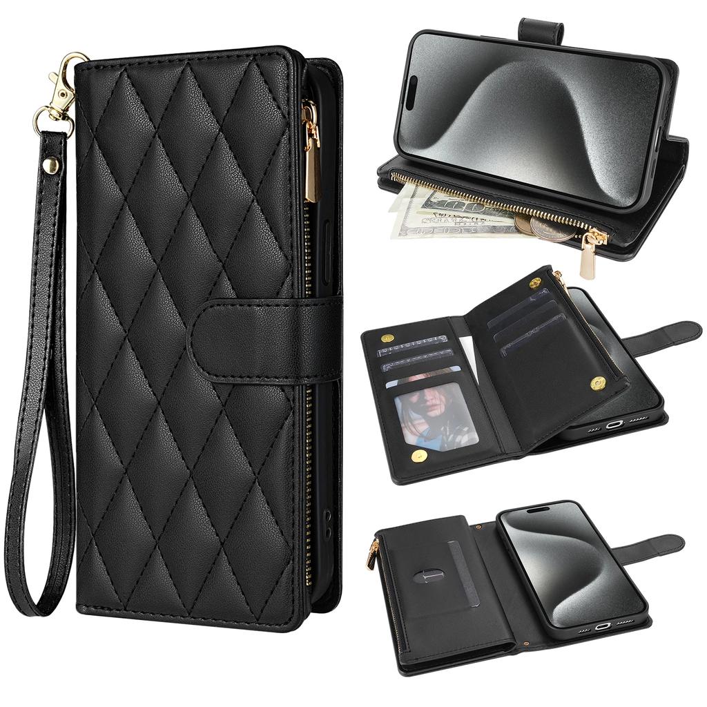 Crossbody Zipper Cards Solt Wallet Leather Case For iPhone 16 Pro Max 15 Plus 14 13 12 11 SE4 XR XS X Lanyard Bag Purse Cover
