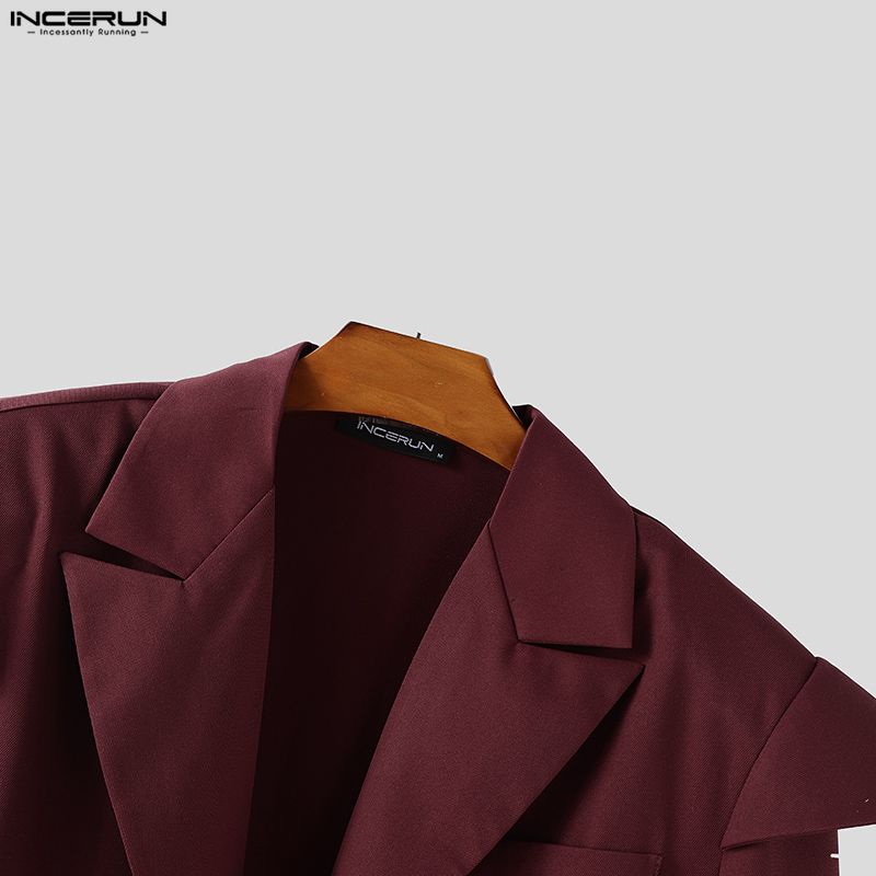 INCERUN Oversized Men Lapel Neck Long Sleeve Slim Waist Casual Shirts Blazer