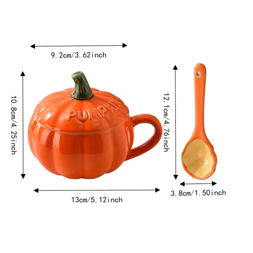 with Spoon and Lid Halloween Cartoon Pumpkin Mug Ceramic Drinking Cup Cute Milk Cup  Pudding