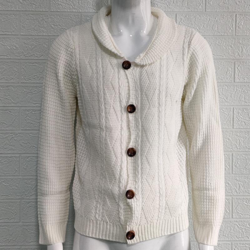 Men's Solid Color Button-Up Long Sleeve Knitted Sweater