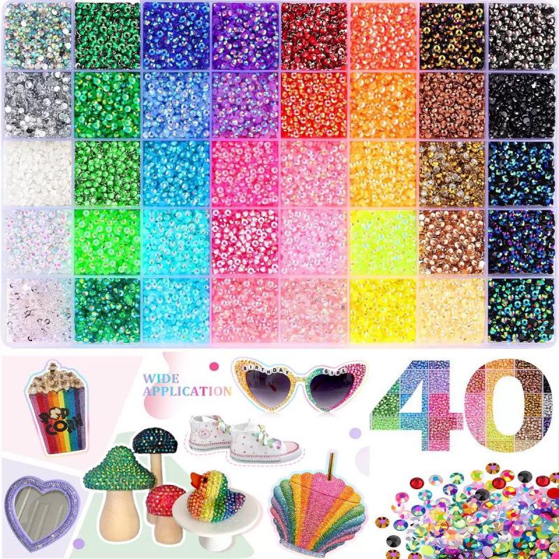 40-Color Resin Nail Art Rhinestone Set: DIY Flat-Back Decorations