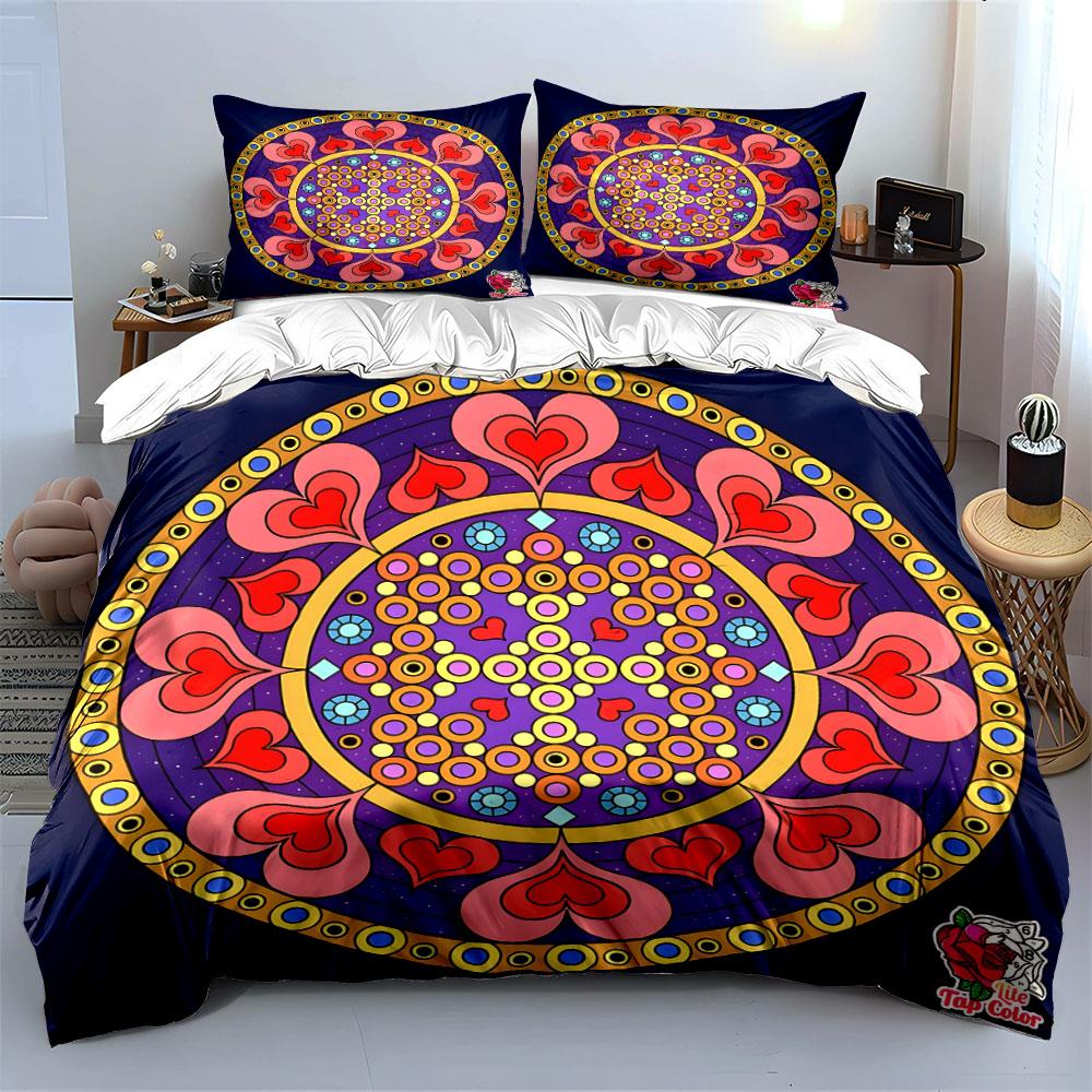 Colorful Mandala Three-Piece Design  Kid'S And Adults' Bedroom Decor, Exquisite Three-Piece Bedding Set Gift