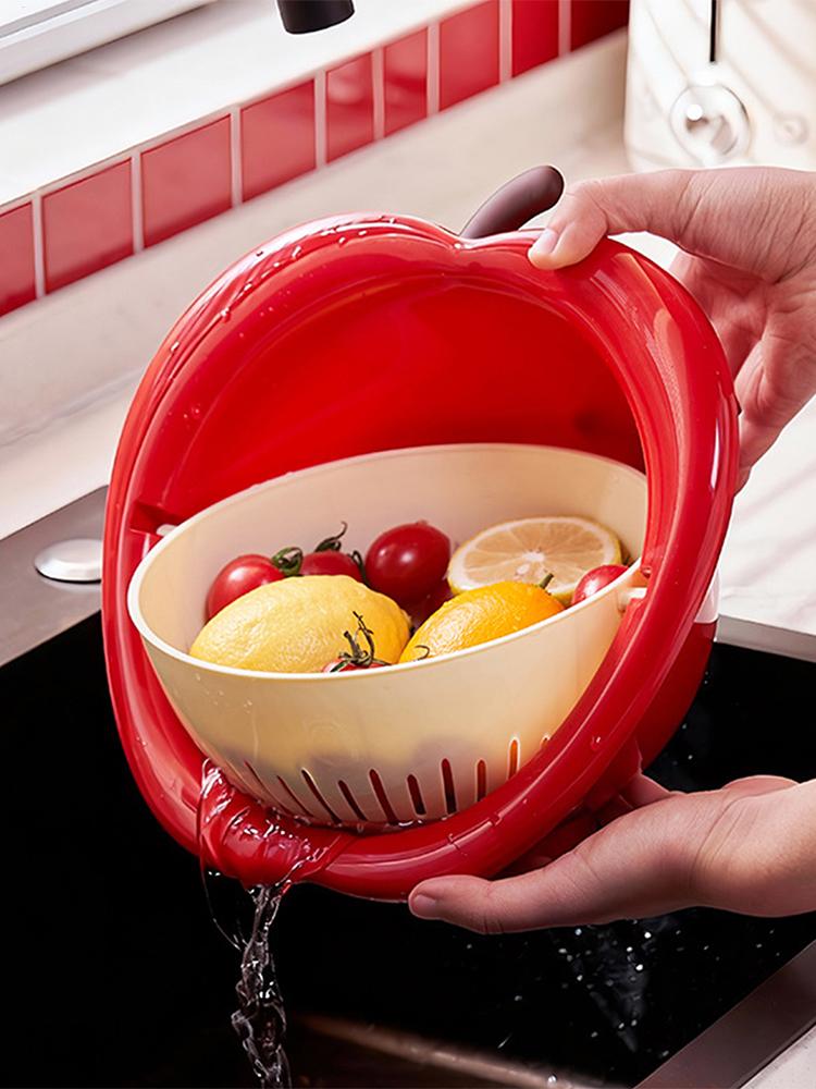 Vegetable Washer Double Layer Large Capacity Funny Strainer Fruit Vegetable Washer Drain Basket for Berry Lettuce Pasta Kitchen