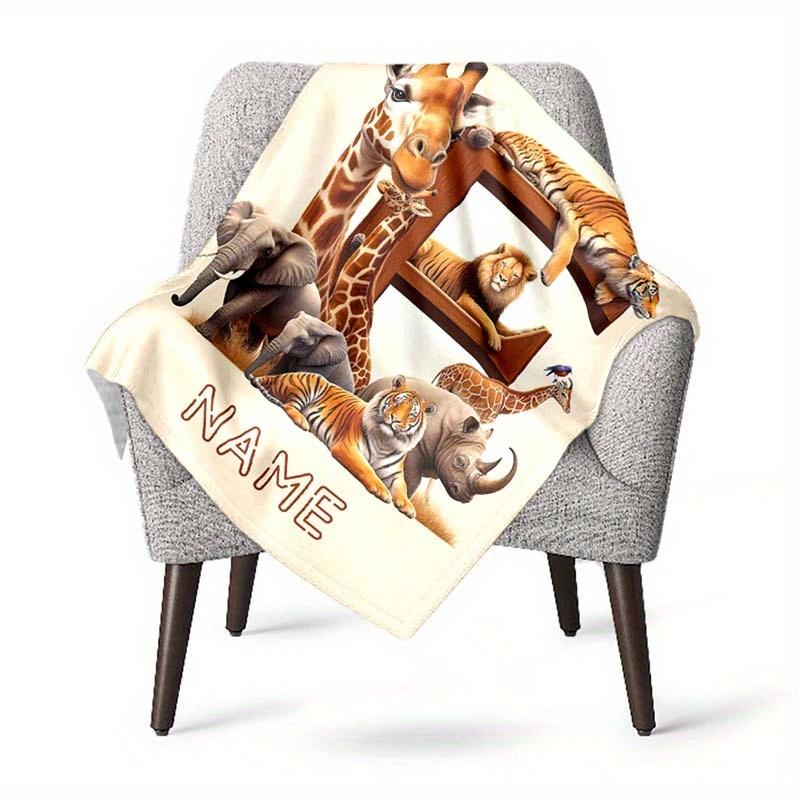 Animal Alphabet Customize Your Name Outdoor Blanket Used For Chair Office Sofa Bed Camping Soft And Warm Giving Friends And Relatives Birthday