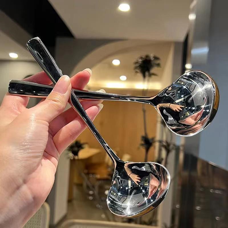 1Pcs 304 Stainless Steel Soup Spoon Soup Spoon Rice Spoon Long Handle Thickened Big Head Cutlery Household Kitchen Set Soup Spoo