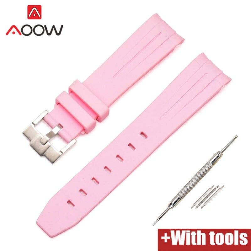 20/21/22mm Curved End Rubber Strap for Rolex Stainless Steel Buckle Men Women Sport Waterproof TPU Replacement Bracelet Band