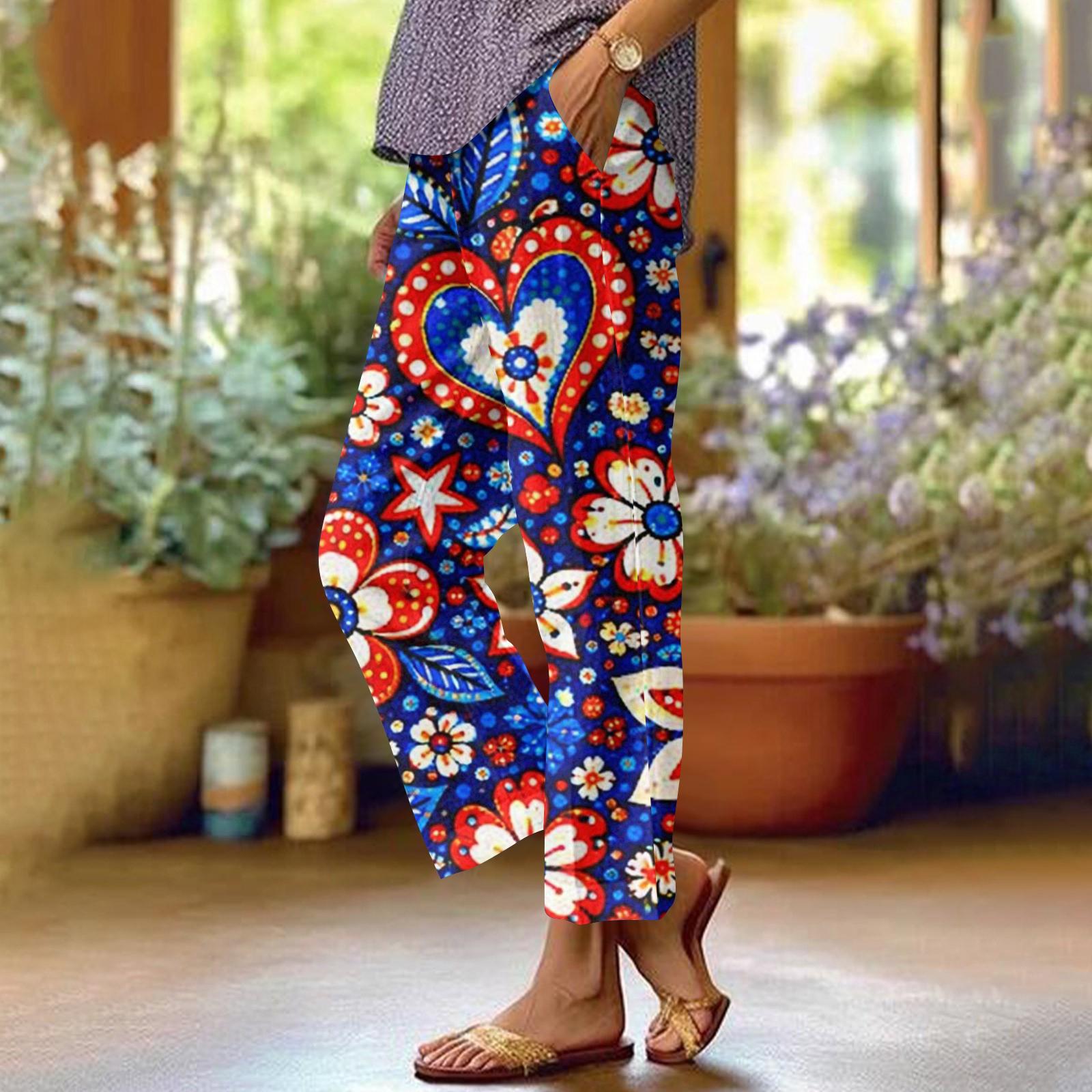 

Женские повседневные модные принтованные прямые брюки с карманами M