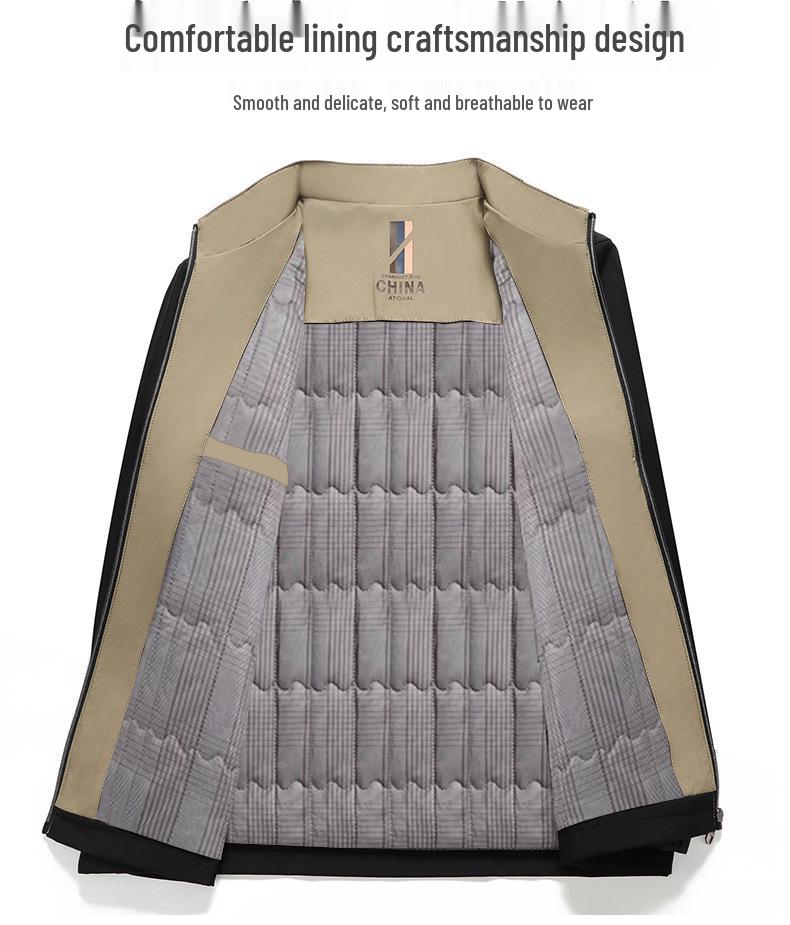 2025 Autumn/Winter Men's Cotton Business Jacket - Thick, Loose Dad Coat with Stand Collar for Casual Wear