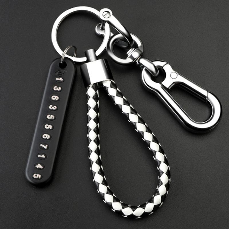Trendy Diy Mobile Phone Number Plate Pendant Keychain For Men Punk Simple Woven Leather Rope Anti-Lost Car Key Chain Accessories