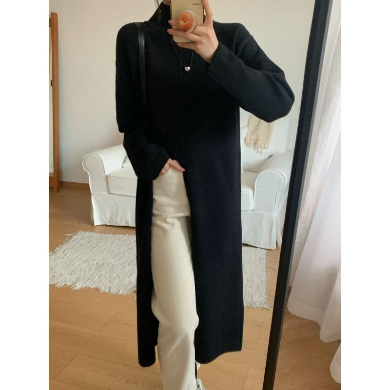 

Autumn and winter new split-ended long knitted primer dress for women s loose and thin with coat and sweater skirt One Size чёрный