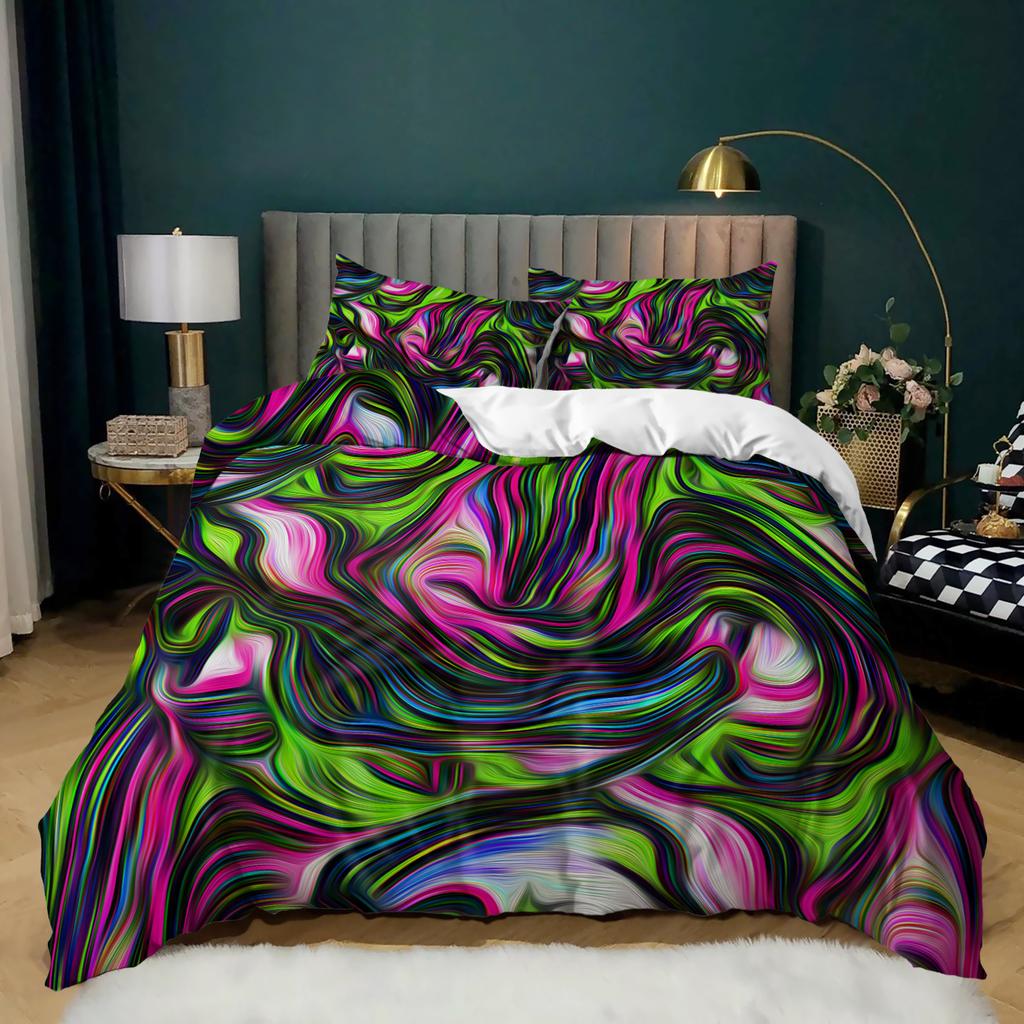 Color Printed Three-Piece Quilt Cover Bedding Kit