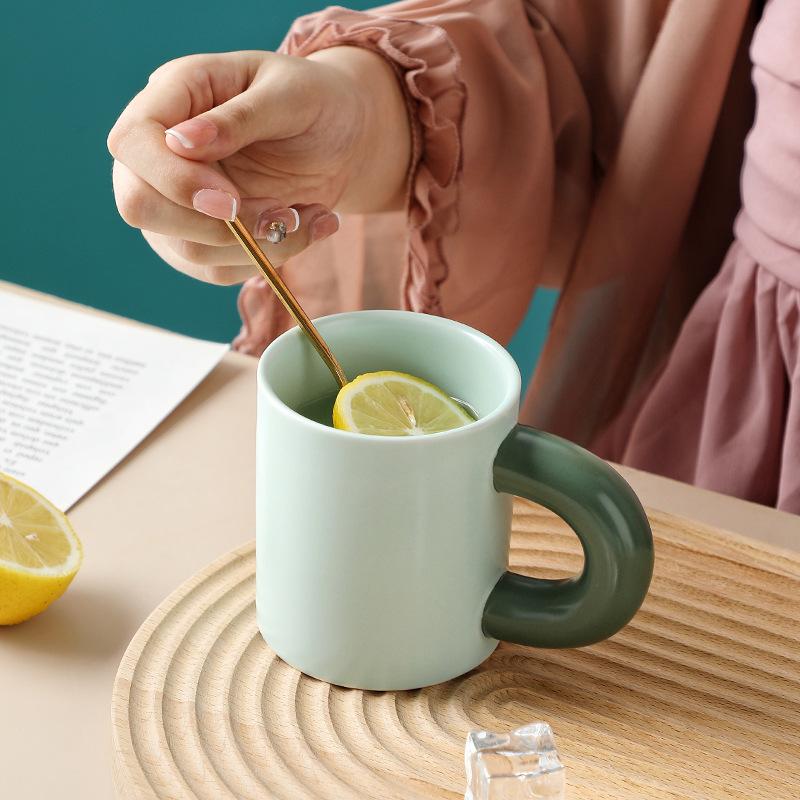 European Mug Creative Macaron Ceramic Cup Coffee Cup Breakfast Cup Tea Cup Water Cup Mouth Cup Couple Solid Color
