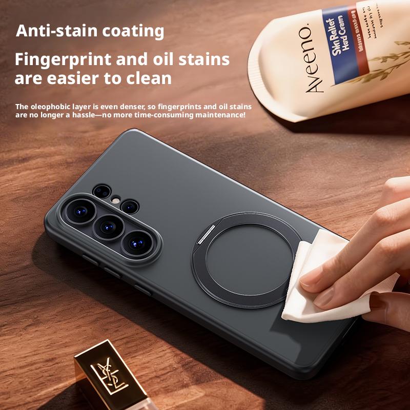 For Samsung Galaxy S26 S25 S24 Case Anti-Fingerprint Anti-Oil Magnetic 360° Rotatable Stand Fine Grip Soft Case Cover