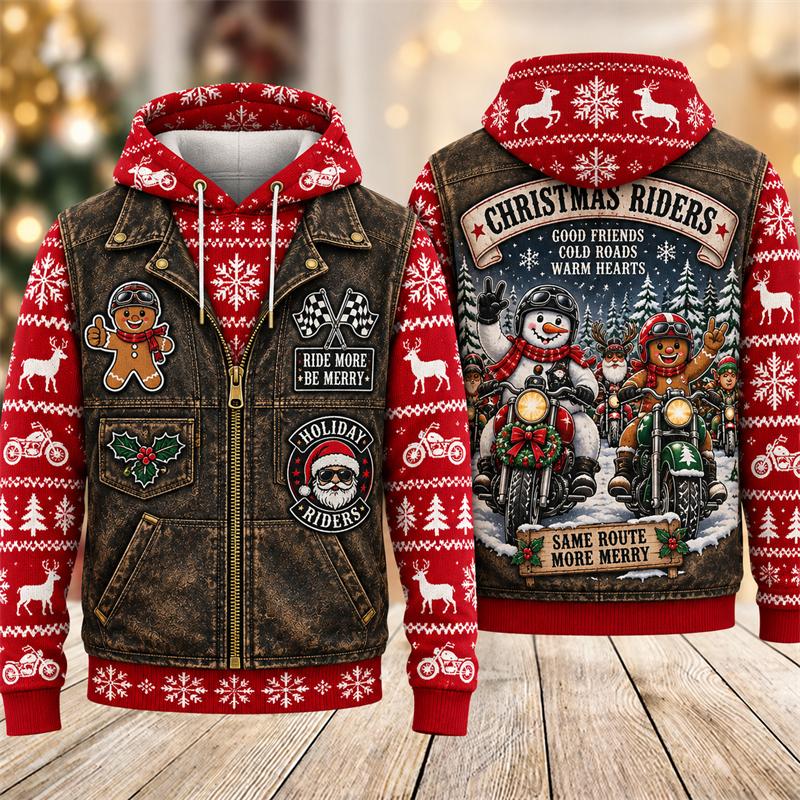 Christmas Series Men Hoodie Fun 3D Print Autumn Winter Fashion Coat Comfortable Warm Round Neck Long Sleeve Pocket Large Size Hoodies