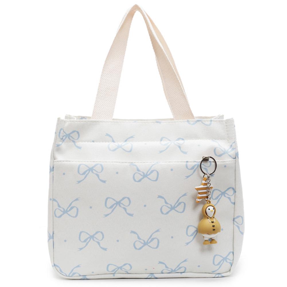 Canvas Lunch Bag with Handle Bow Print Tote Bag Message Bag for Women Work Picnic Or Travel