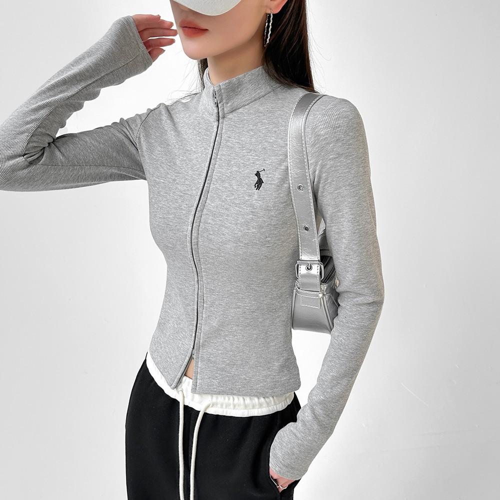 Double Zipper American Cardigan Embroidered Long Sleeve Girl Spring Design Skinny Versatile Cardigan Top Girl