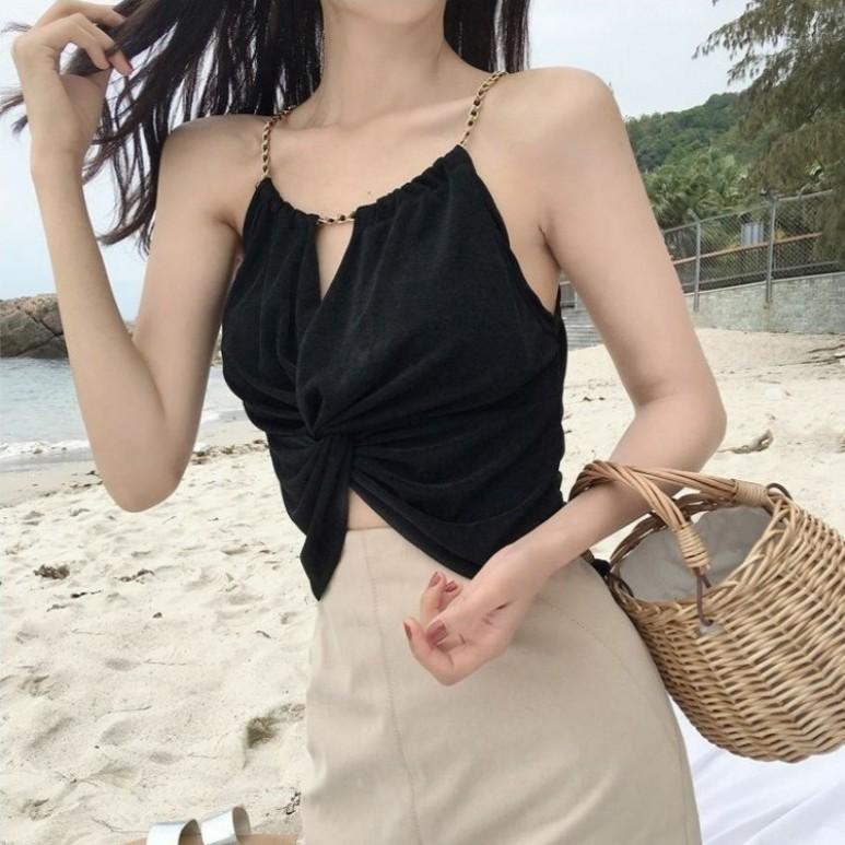 Neuer sexy Neckholder-Schulterfreier Schlauchtop im Hongkong-Stil Vielseitiges einfarbiges schlankes Strick-Trägertop Damen Sommer