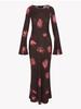 2025 French Retro Silk Long Dress with Bell Sleeves & Boat Neck