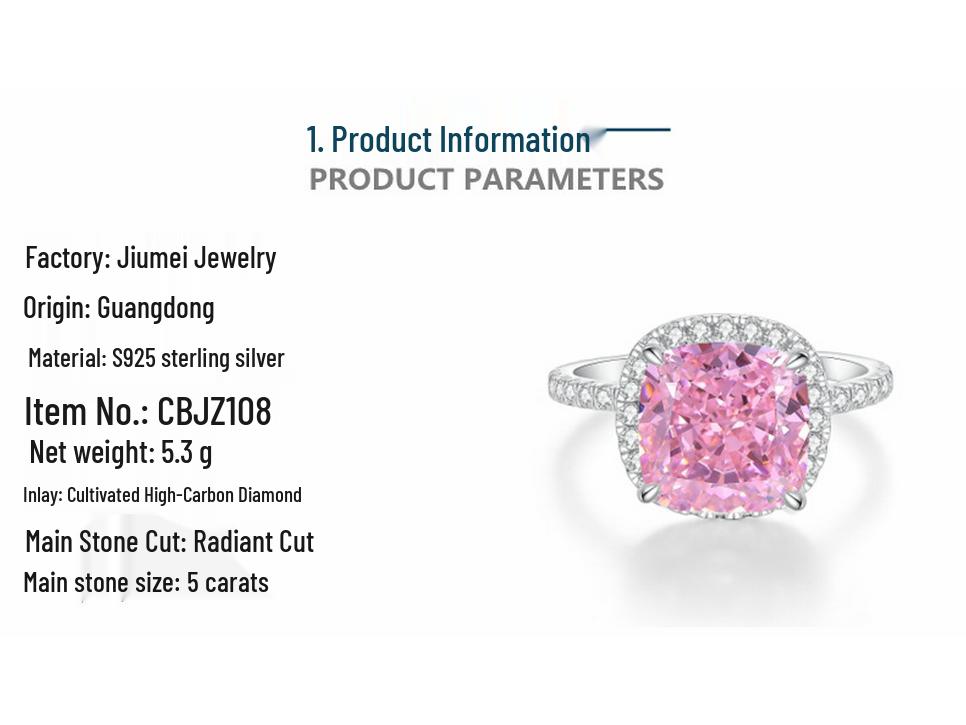 Pink Diamond Zircon Ring: S925 Sterling Silver, 5 Carat, Full Pave, European American Style