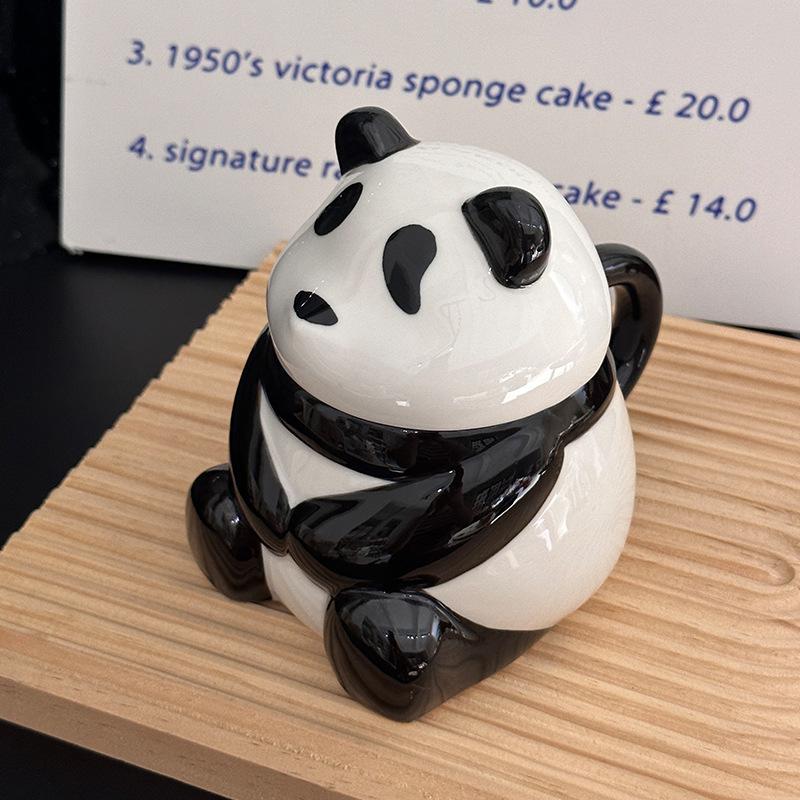 Cute Cartoon Giant Panda Ceramic Mug with Lid Cute Gift for Friends Creative Home Water Cup Souvenir