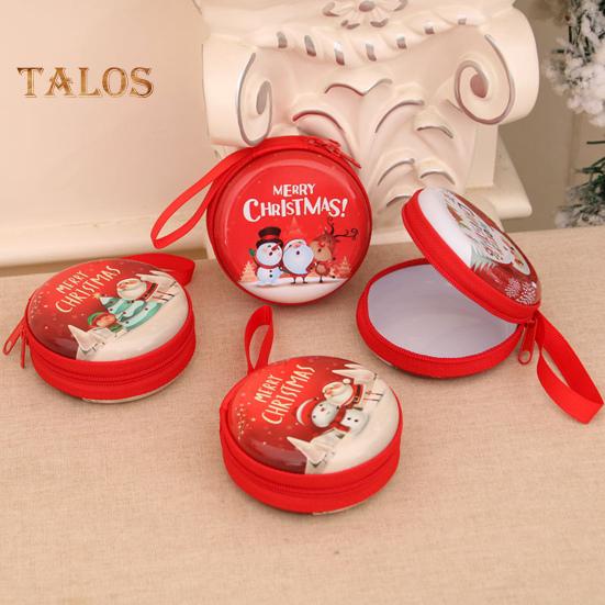 Children's Coin Purse Round Christmas Coin Pouch with Cartoon Pattern Zipper Closure Coin Case with Lanyard for Kids Coins Cash Keys Candies