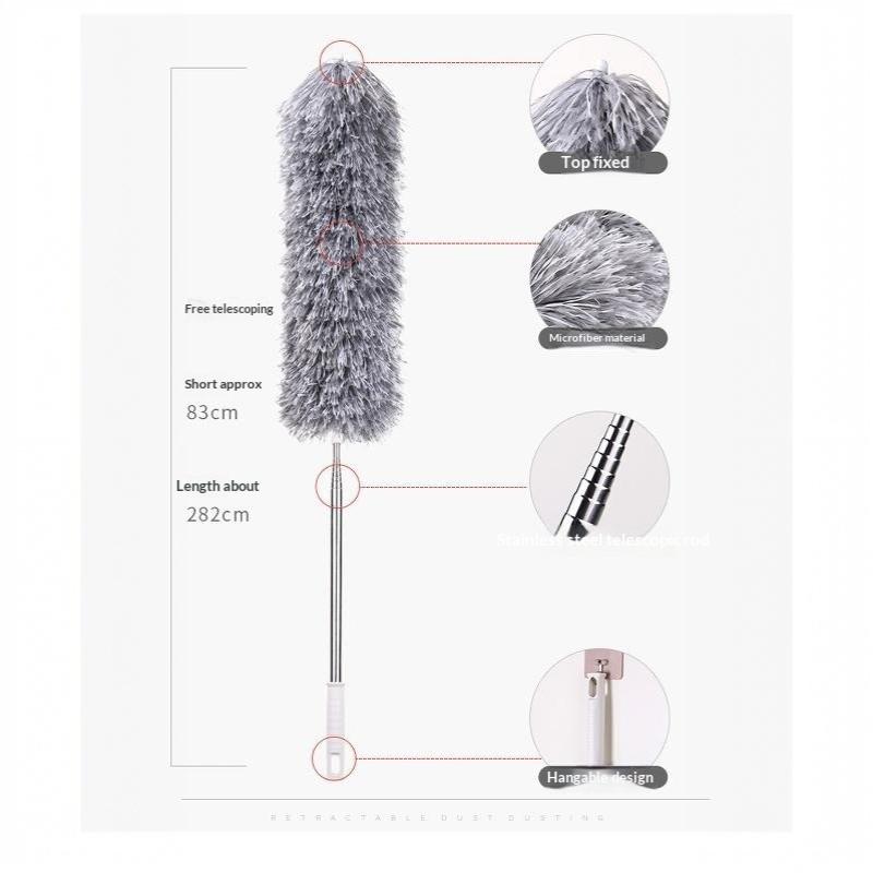 280 cm Teleskopisk Mikrofiber Støvekost Bøjeligt Langt Håndtag Udtrækkelig Rengøringsbørste Til Loft Møbler Støvfjernelse