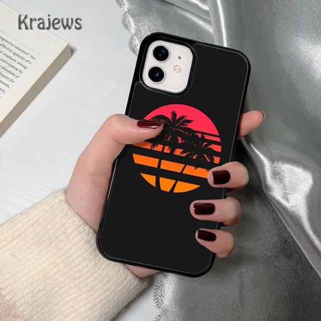 80s Retrowave Neon Palms Tree Soft Phone Case Cover For iPhone 17 Air 16 15 14 Plus 12 13 Pro Max Coque Fundas