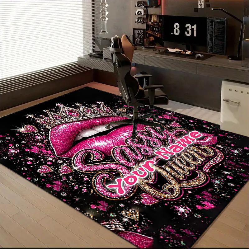 1PC Custom Name Sassy Queen Glitter Art Theme Floor Mat Ideal for Living Room, Game Rooms, Office, Bedroom,Floor Mat Playful Design
