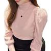 Half High Neck Sweater with Bubble Sleeves Knitted Sweater for Women In Autumn and Winter