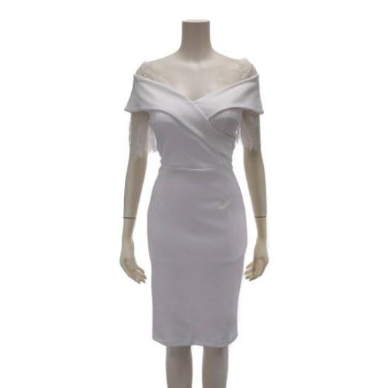 GRAXIA Cabaret Tight Short Size Small Dress, Off-the-Shoulder, Dress, Sleeves, Lace, Knee-Length, Women's, White,