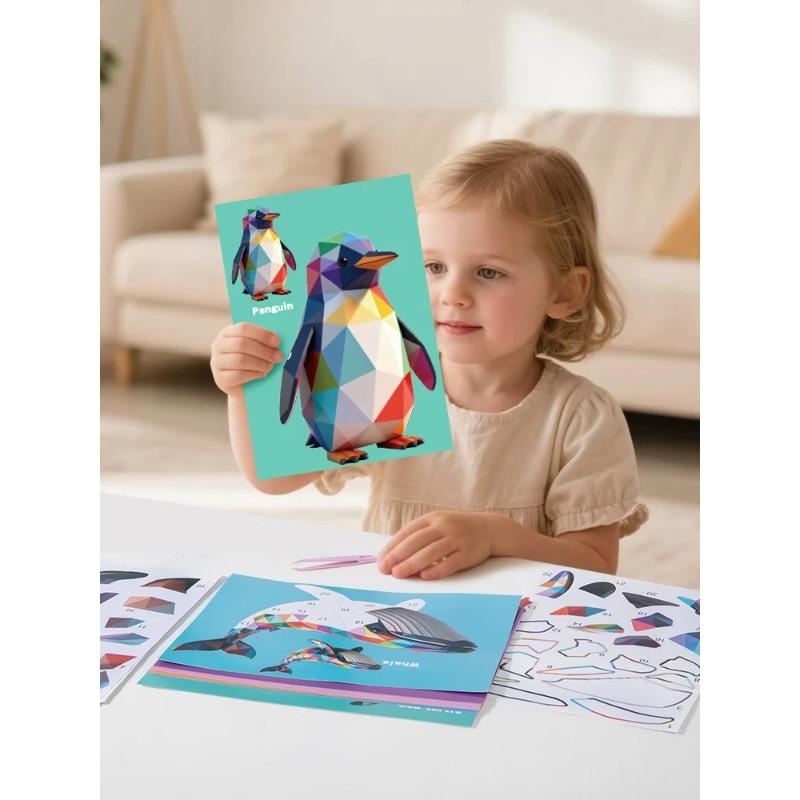 Geometric Sticker Puzzle Set - Five Themed Stickers Suitable For Children's Creative Color Matching And Fine Motor Skills