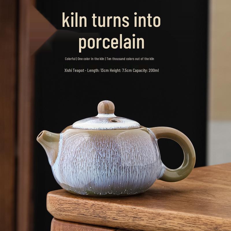 Tenmoku Glaze Ceramic Kung Fu Tea Set - Dragon Gallbladder Jianzhan Teapot & Xi Shi Pot.