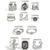 5Pcs/Set Fashion Acrylic Rhinestone Open Rings For Women Vintage Geometric Square Adjustable Knuckle Ring Men Jewelry