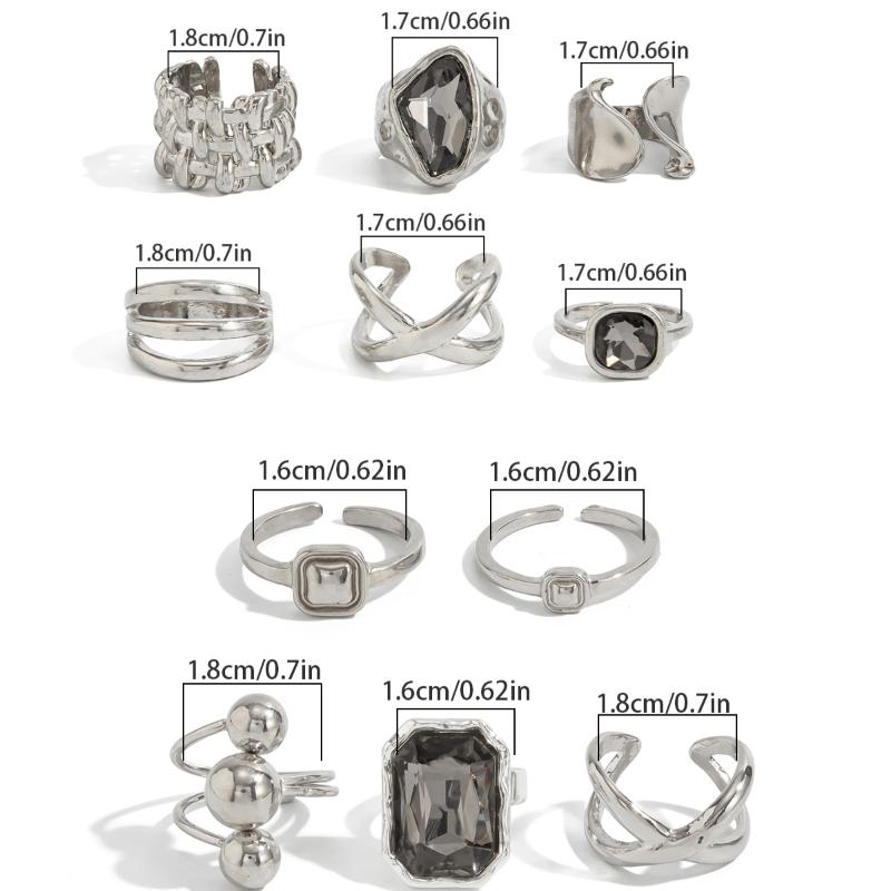5Pcs/Set Fashion Acrylic Rhinestone Open Rings For Women Vintage Geometric Square Adjustable Knuckle Ring Men Jewelry