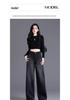 Spring 2026 Black High-Waisted Wide-Leg Striped Jeans for Women - Versatile Loose Fit for Pear-Shaped Figures